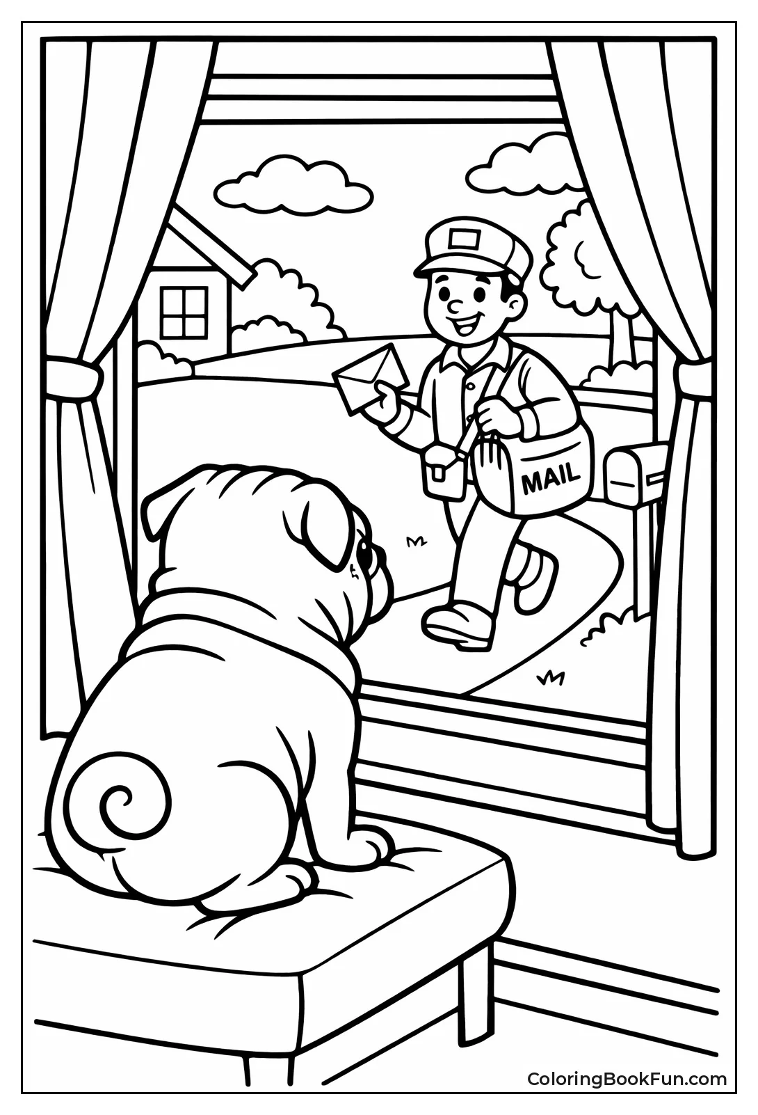 Pug Watching Mailman Walk