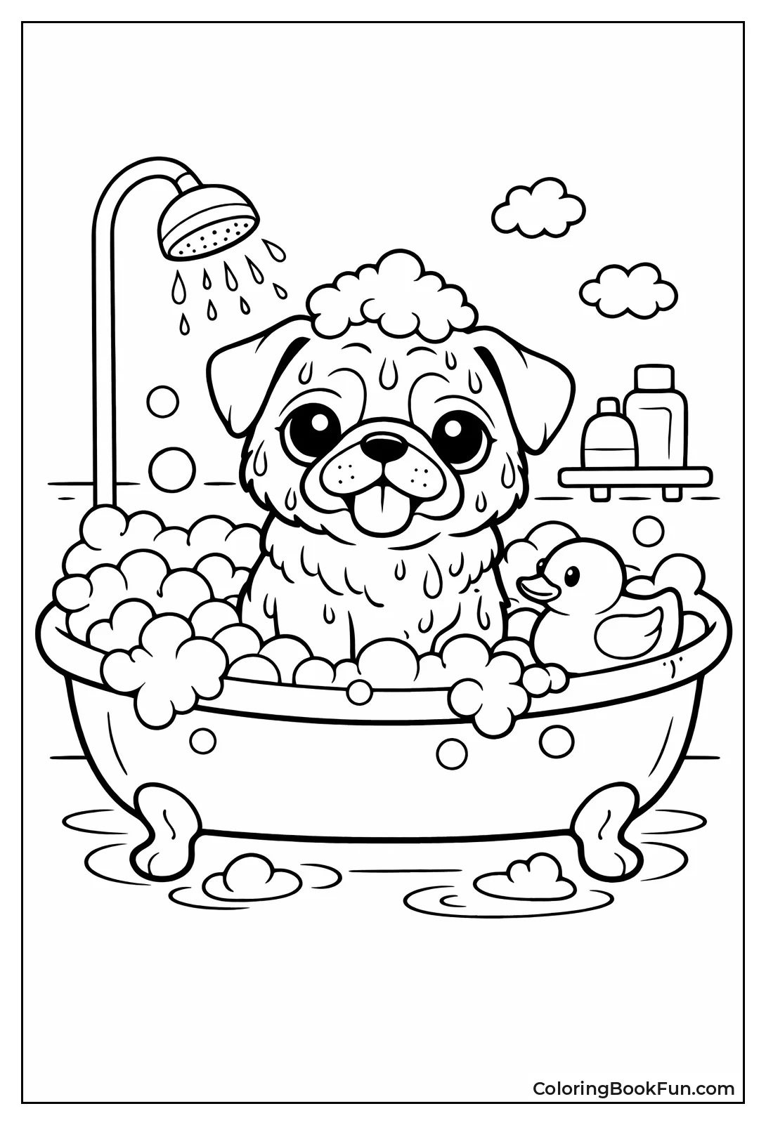 Wet Pug in Bubbles