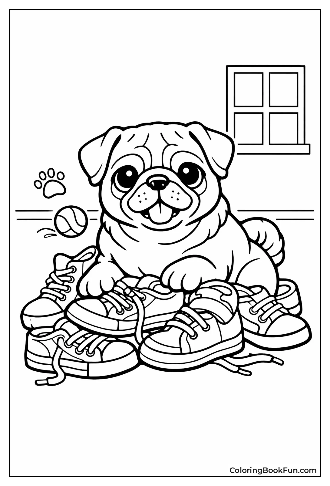 Pug Guarding Sneaker Pile