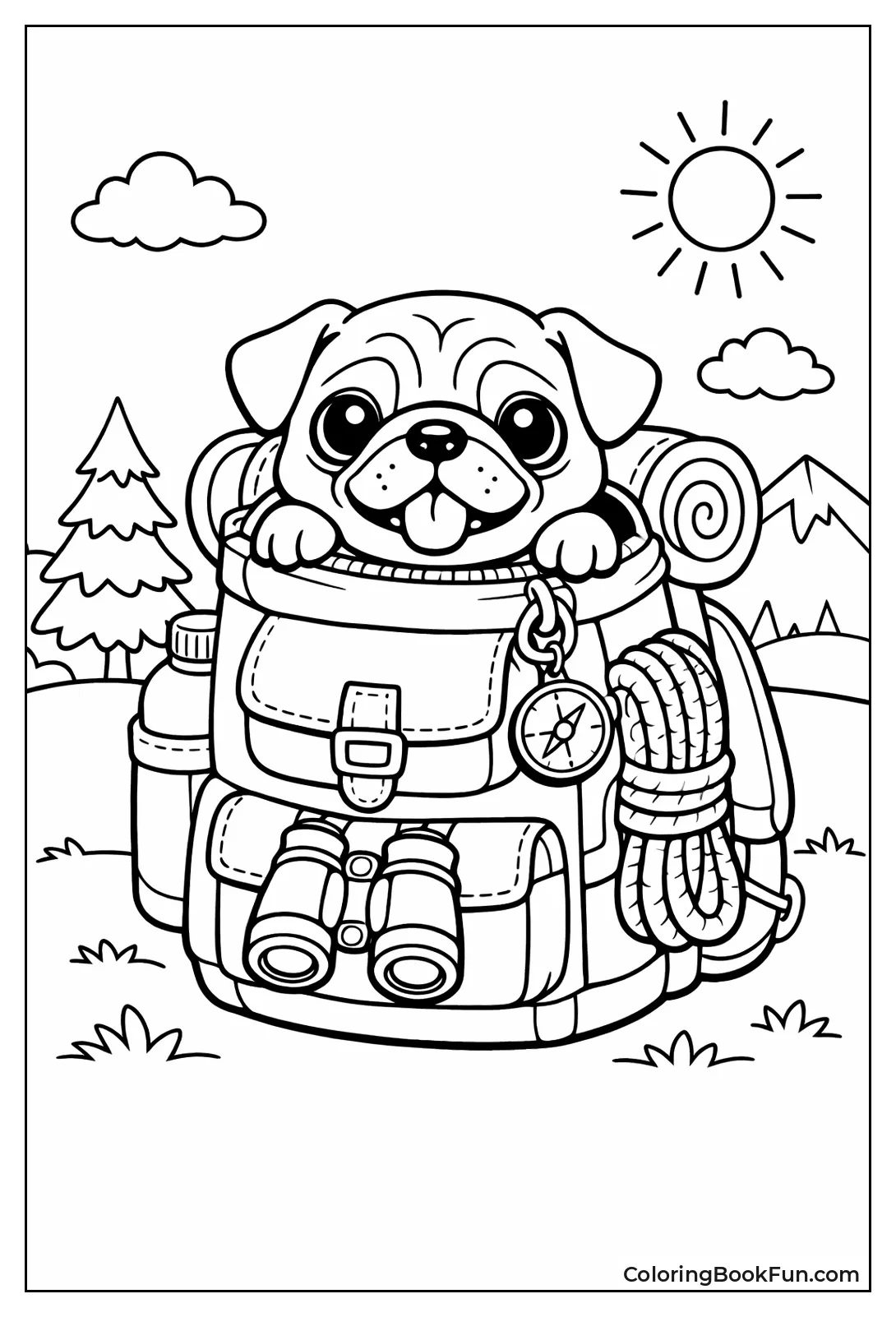 Pug Peeking from Backpack