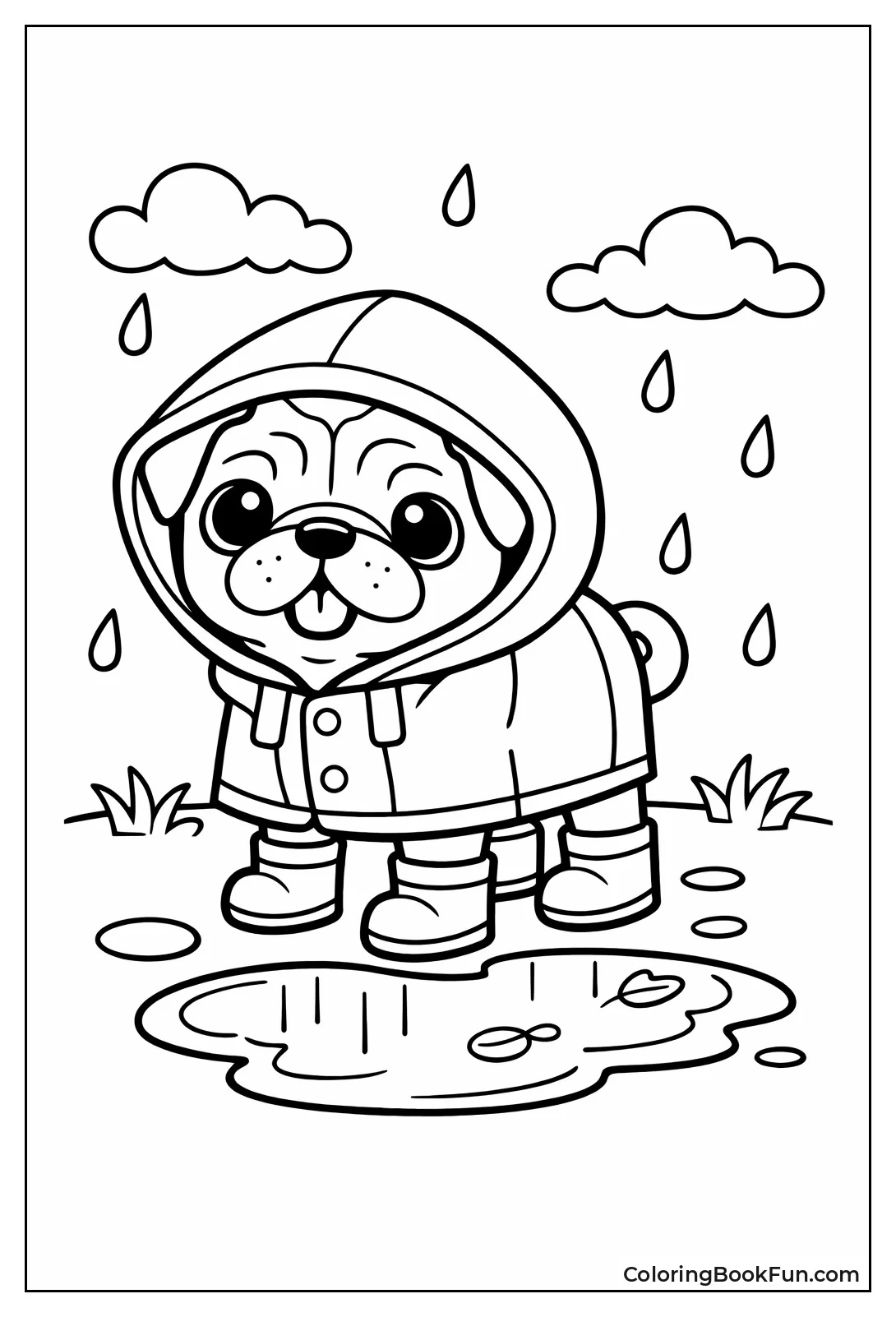 Pug Wearing Raincoat Boots