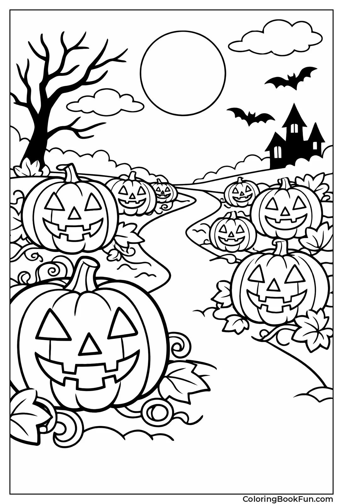 Lit Pumpkins at Night