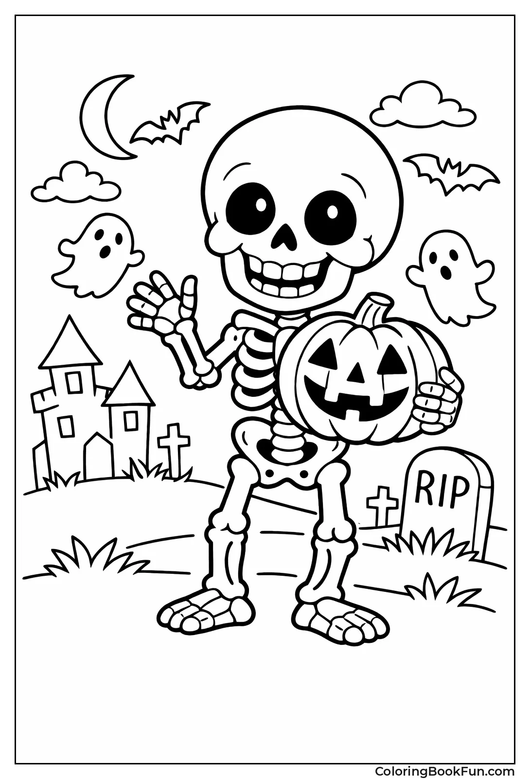Skeleton Holding Grinning Pumpkin
