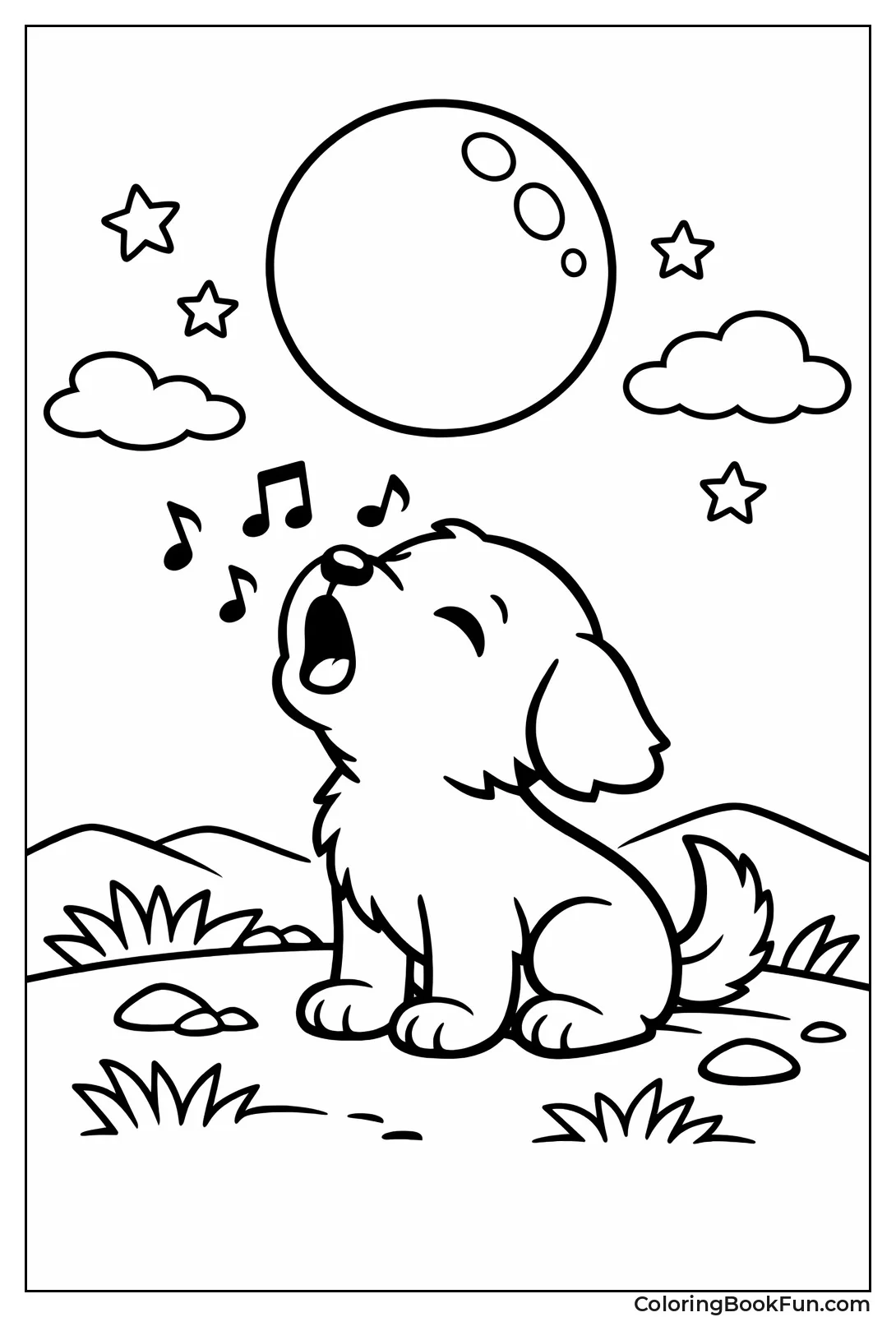 Puppy Howling at the Moon
