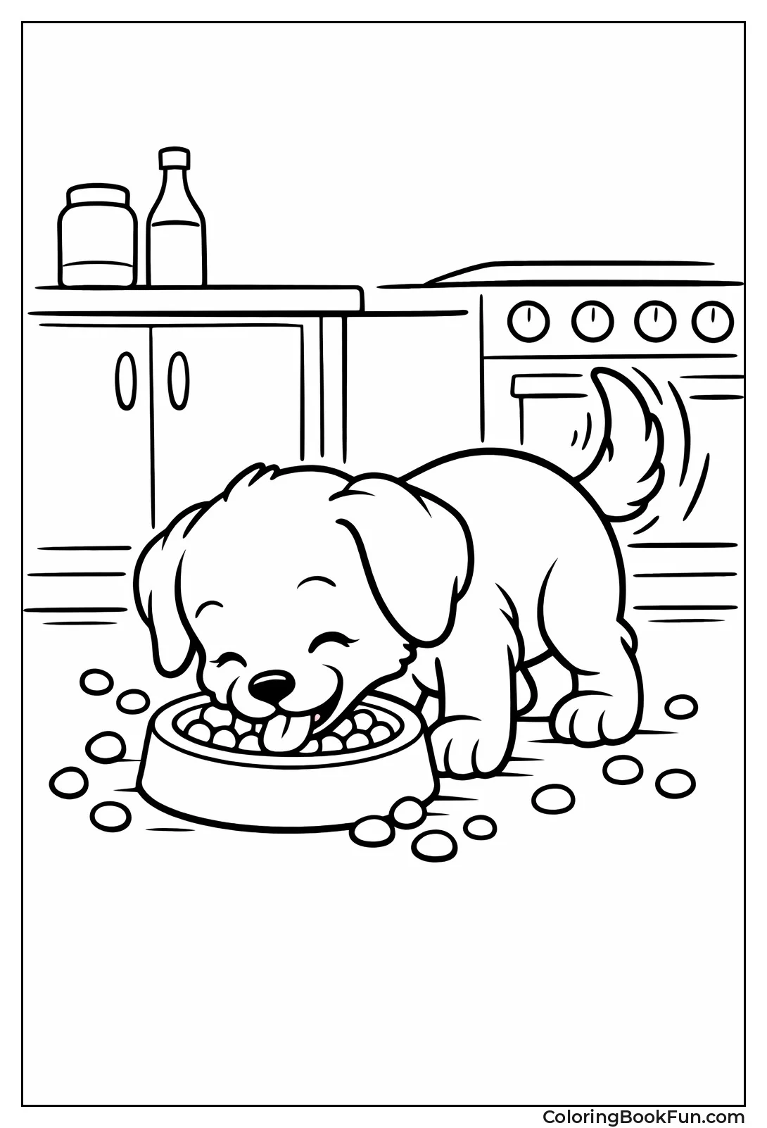 Puppy Eating from Food Bowl