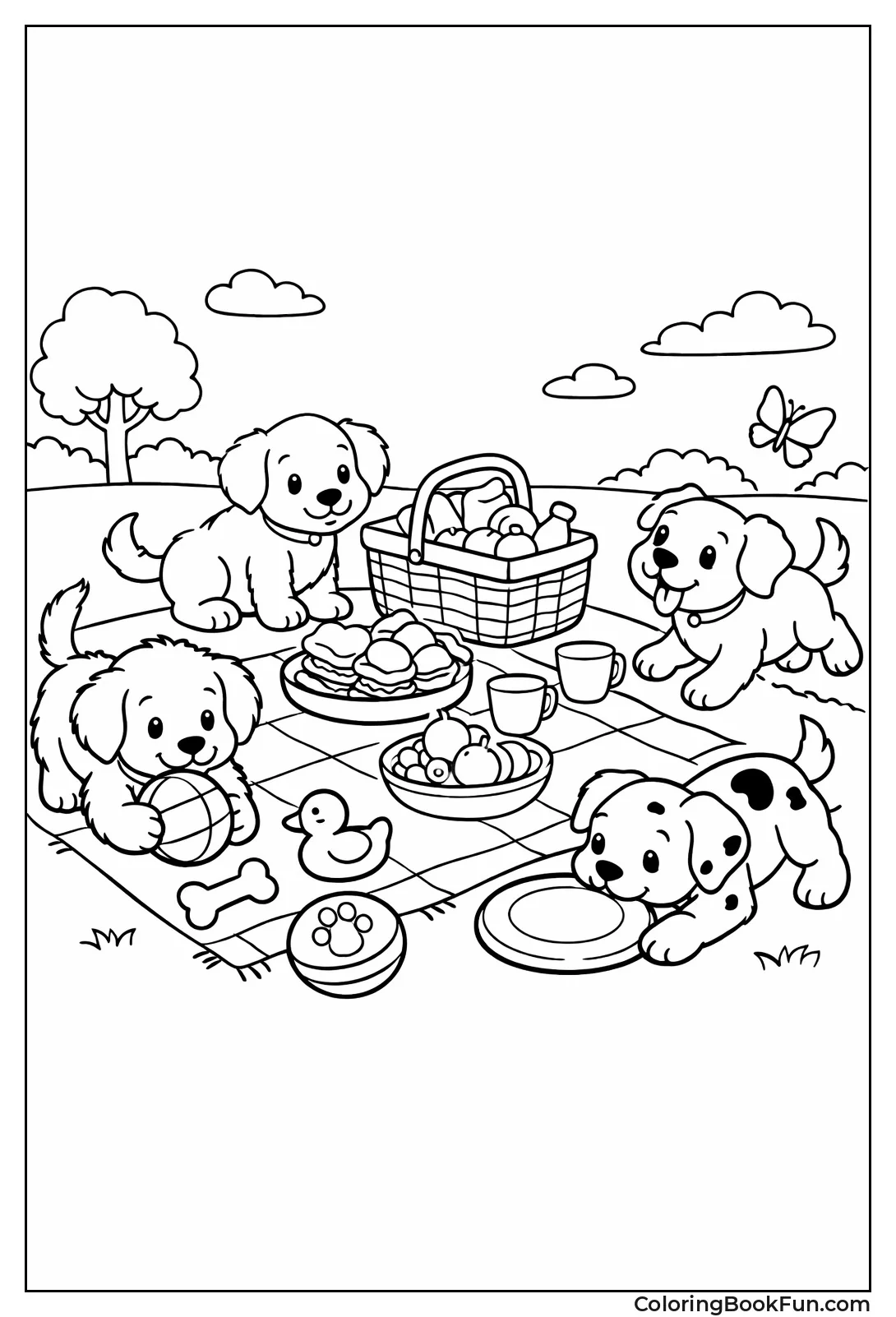 Puppies Playing at Family Picnic
