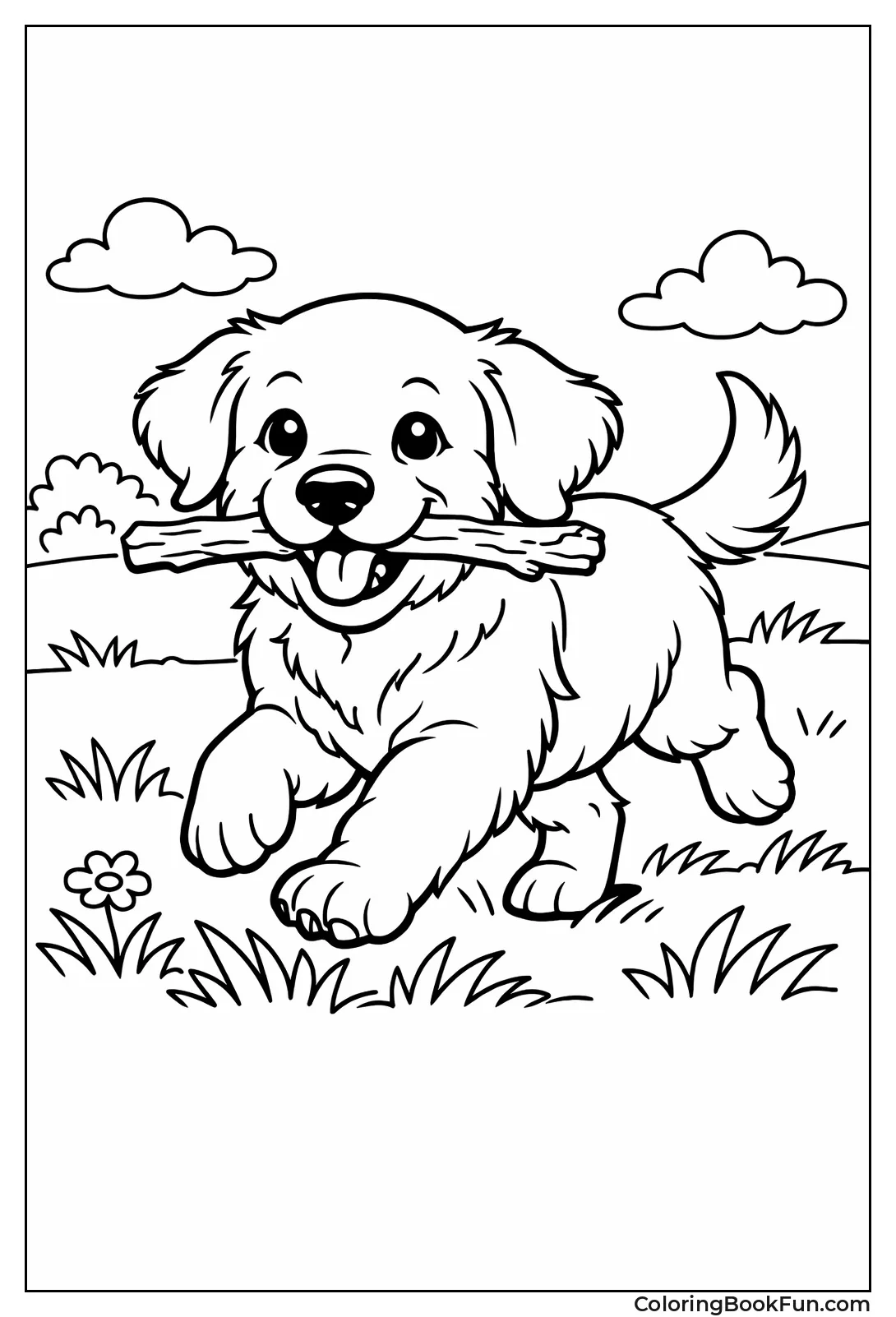 Golden Retriever Fetching Stick