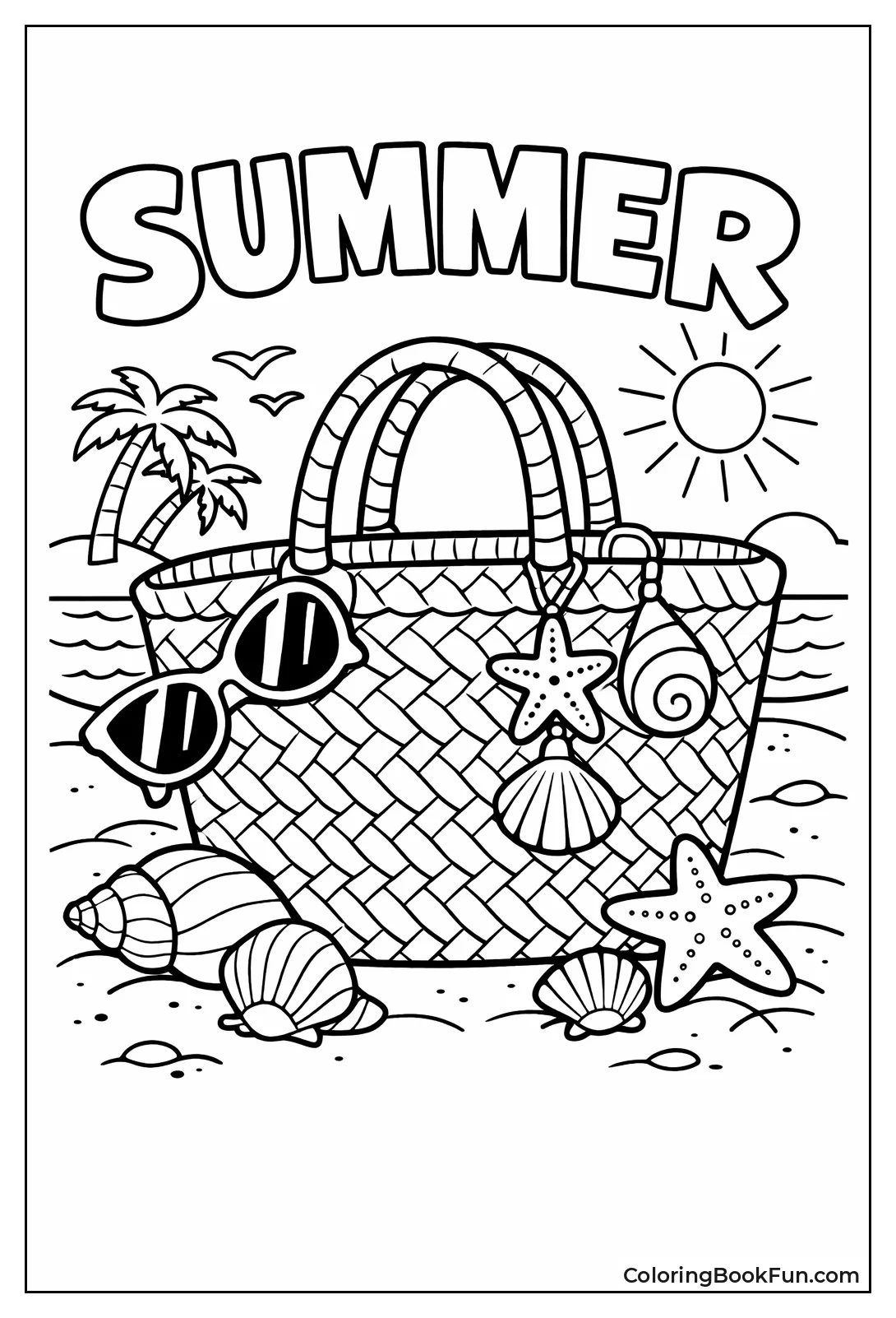 Straw Beach Tote with Shells