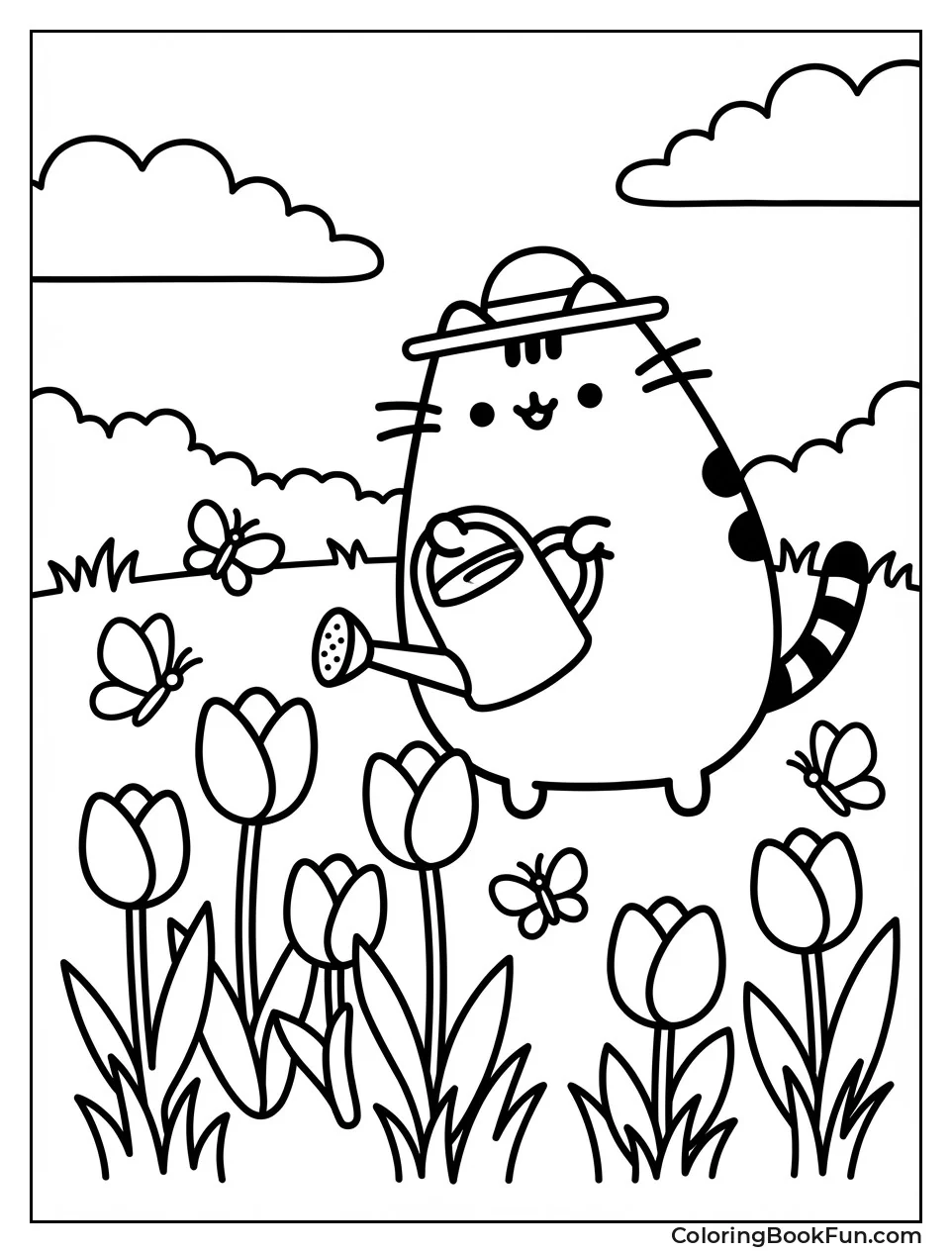 Pusheen Watering Flowers