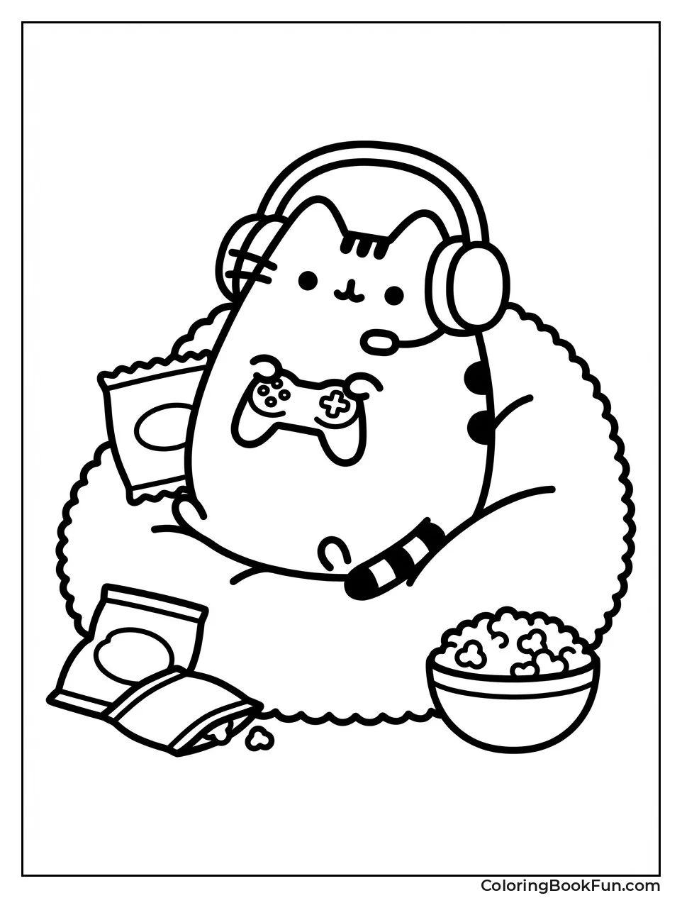 Pusheen Gaming with Snacks