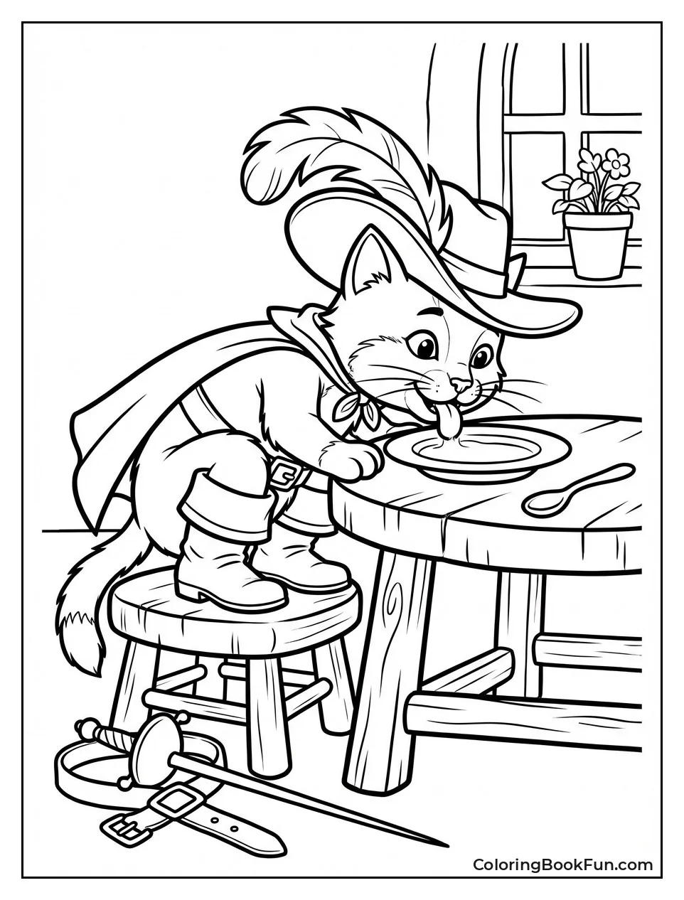 Puss Laps Milk from Saucer