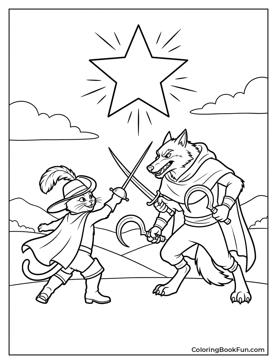 Puss Duels Wolf with Sickles