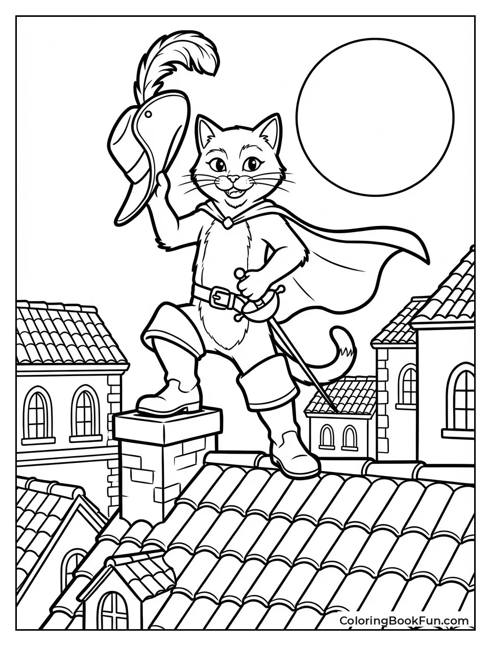 Puss Stands on Moonlit Rooftops