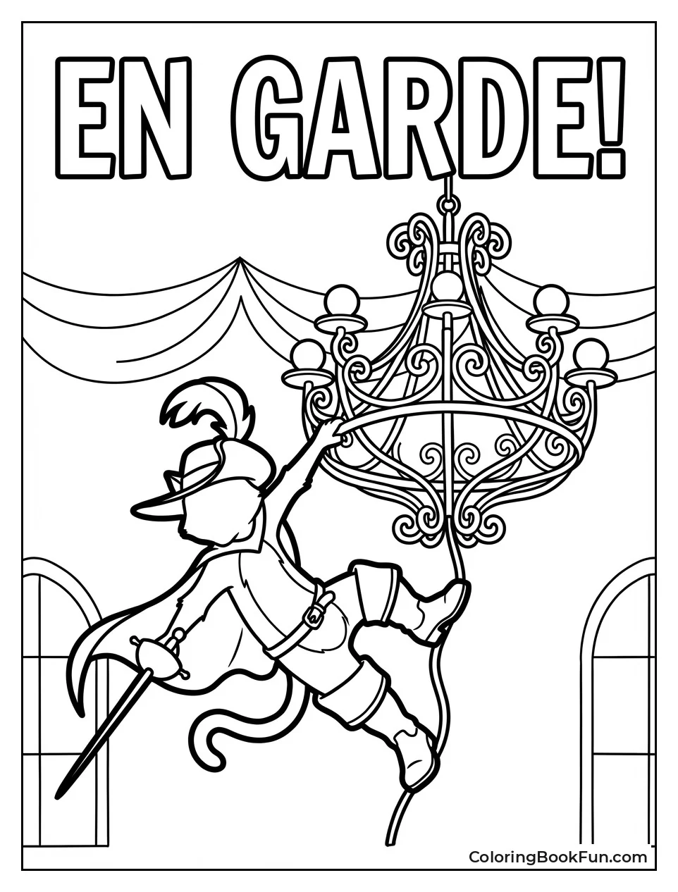 Puss Swings on Chandelier Silhouette