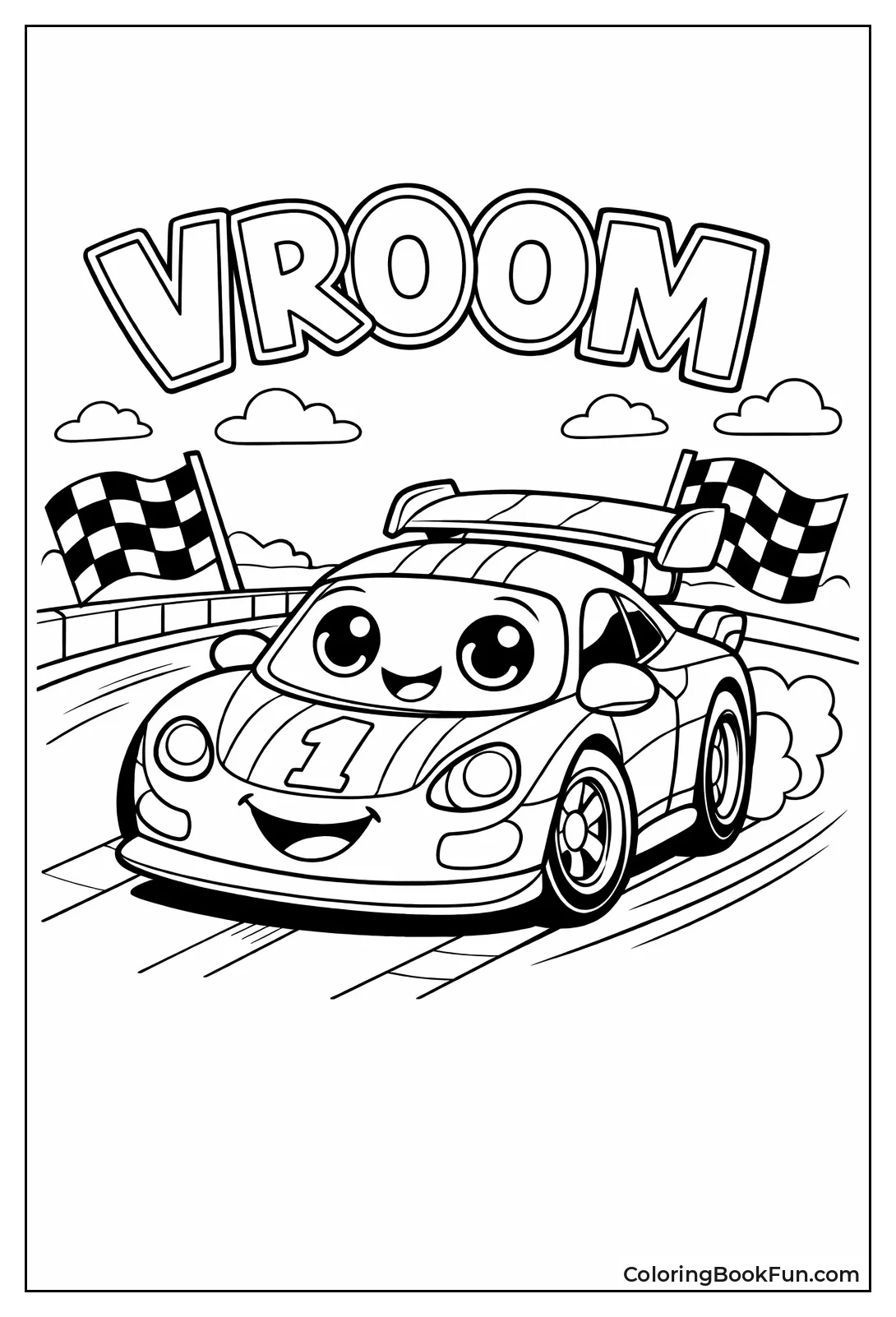 Cute Cartoon Racecar Smiling