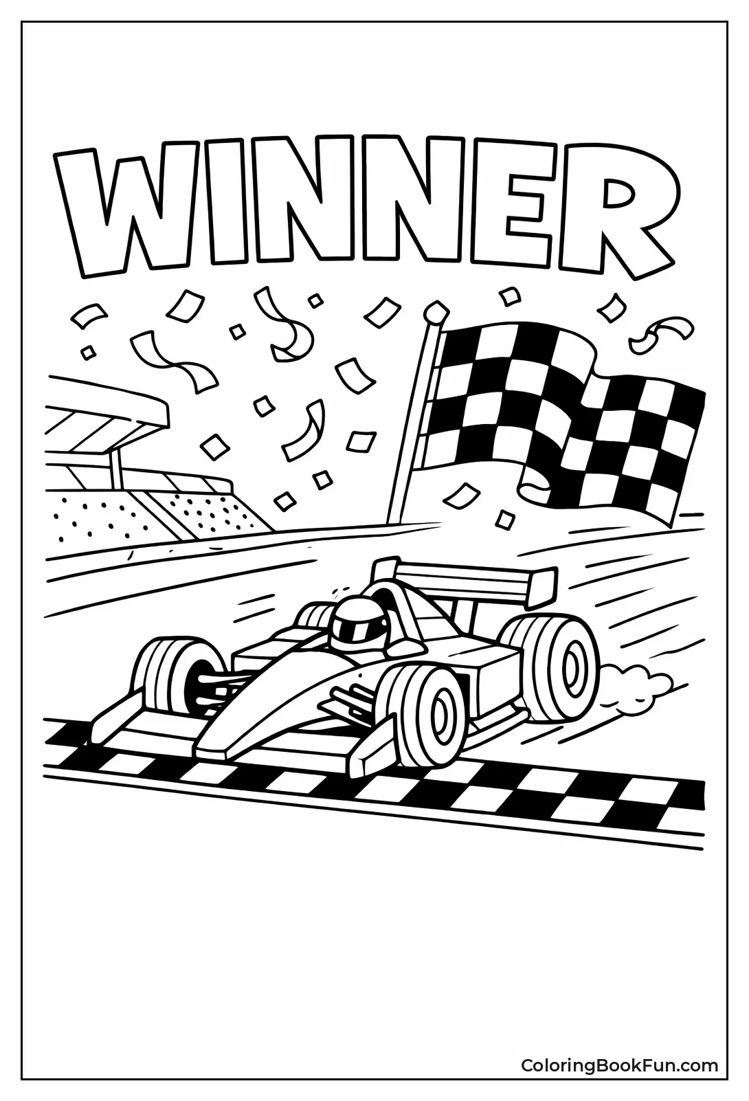 Racecar Crossing Checkered Flag