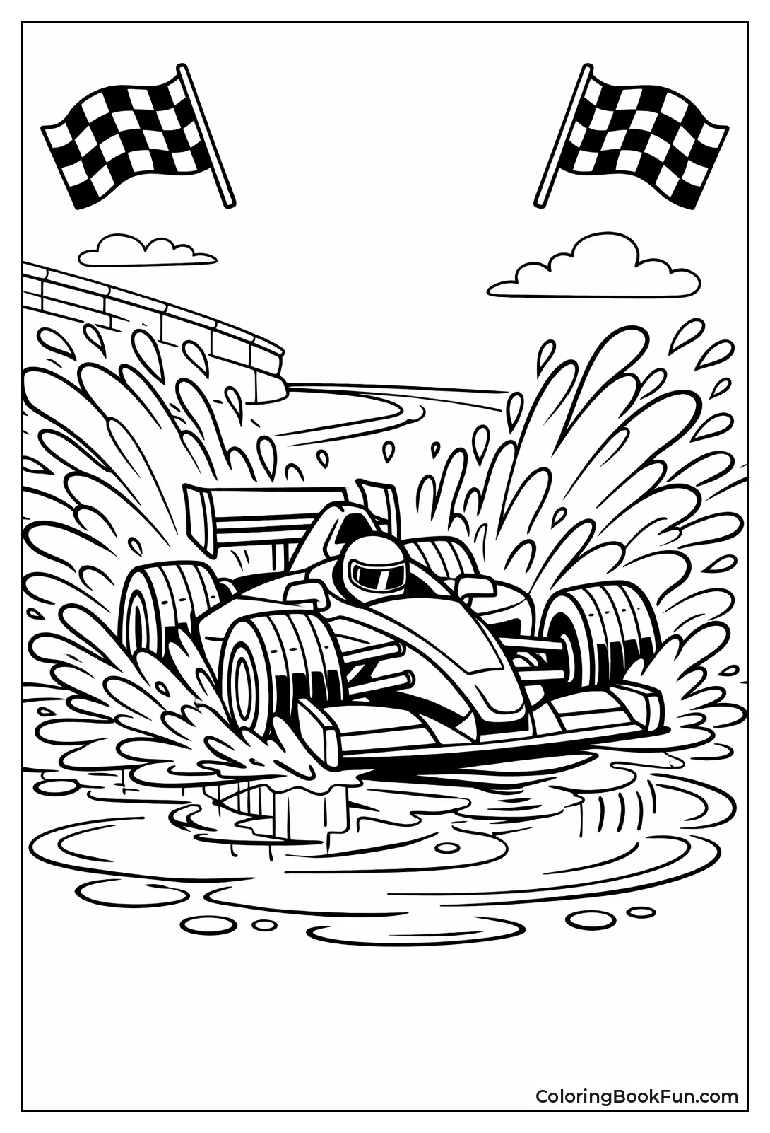 Racecar Splashing through Puddles