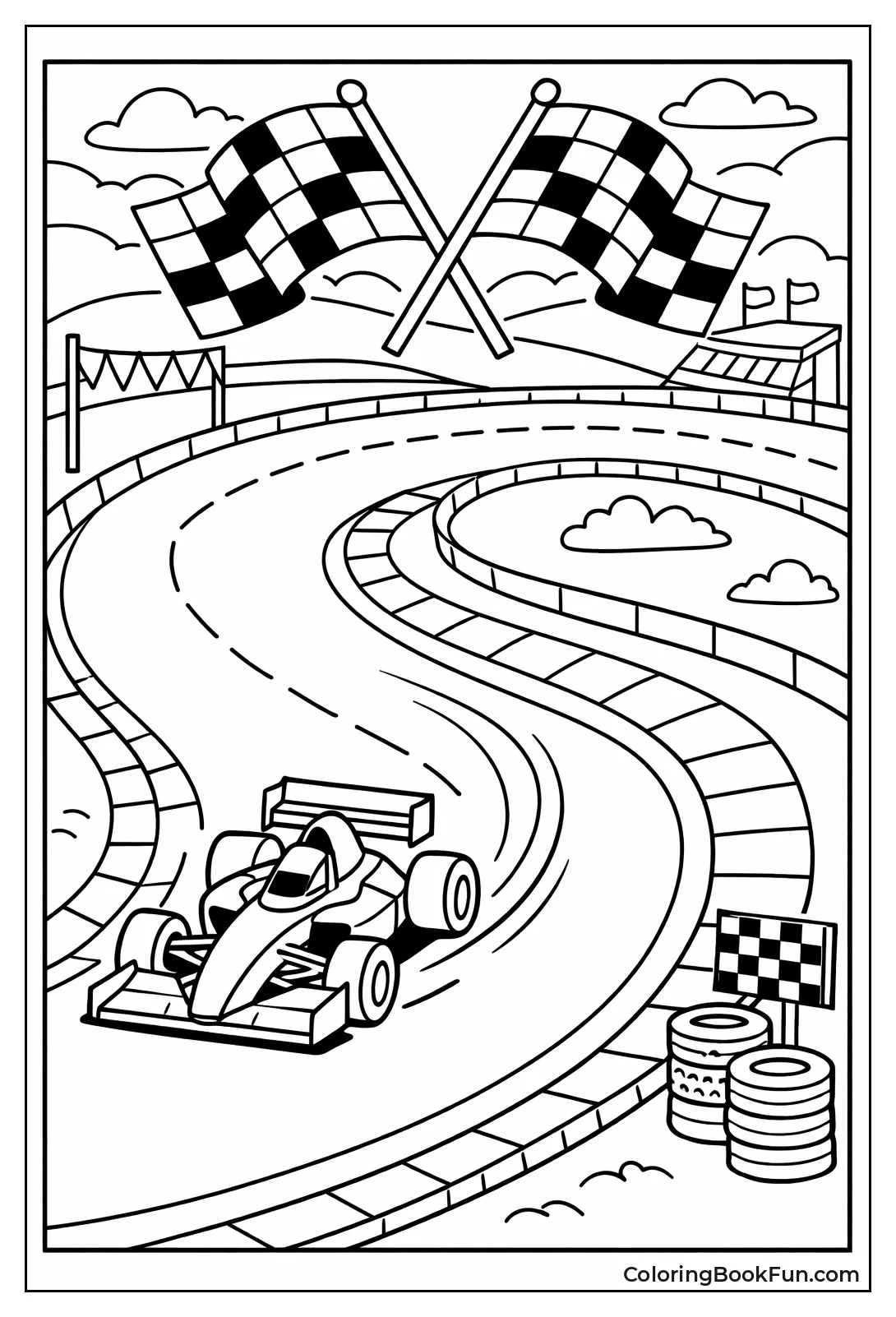 Racecar on Winding Track