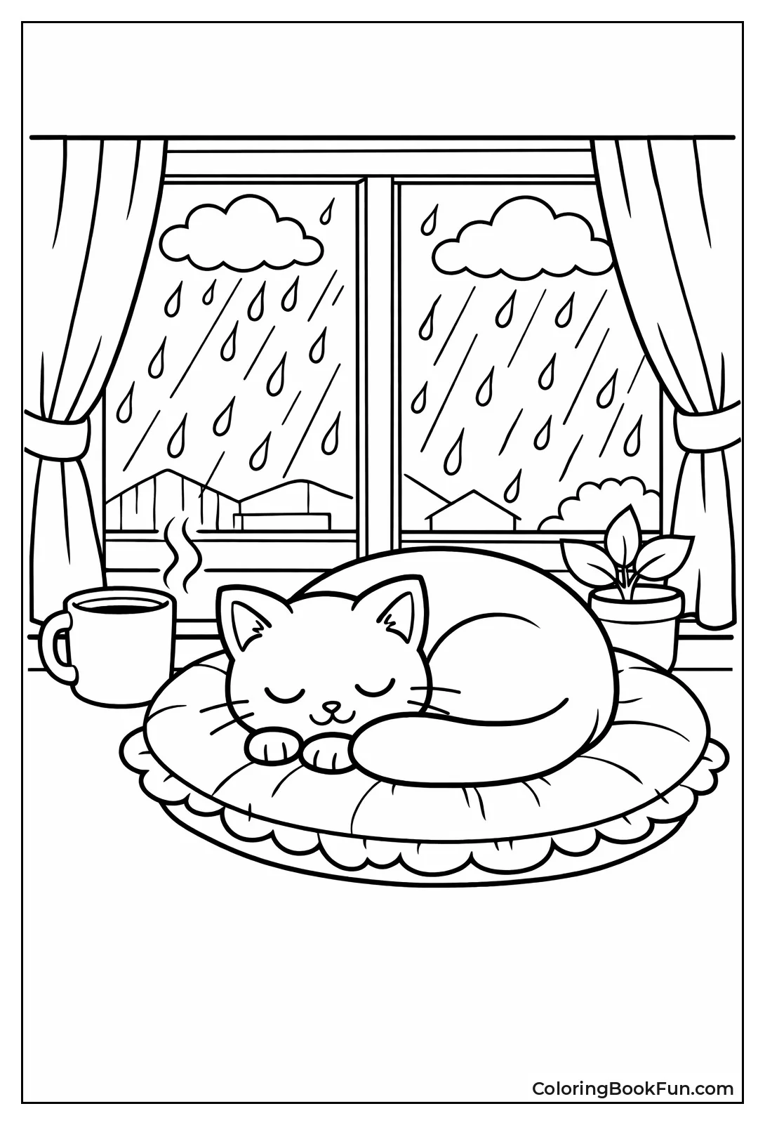 Cat Watches Rainy Window