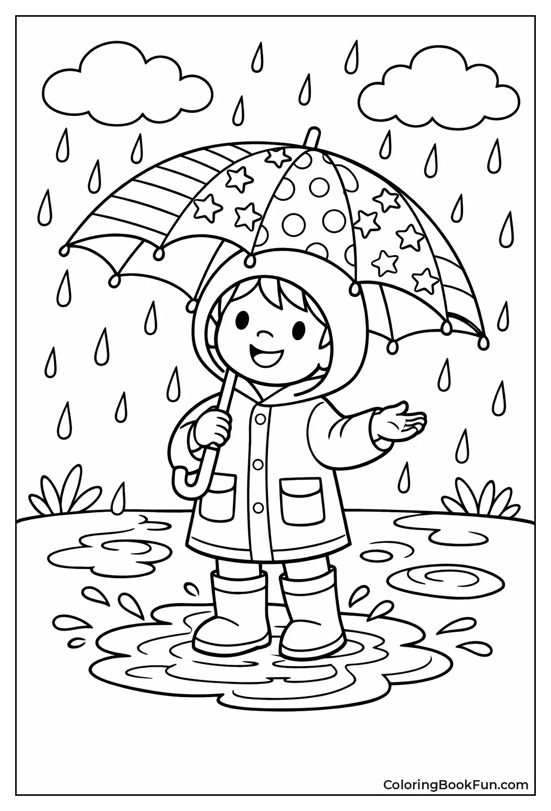 Child Holding Patterned Umbrella