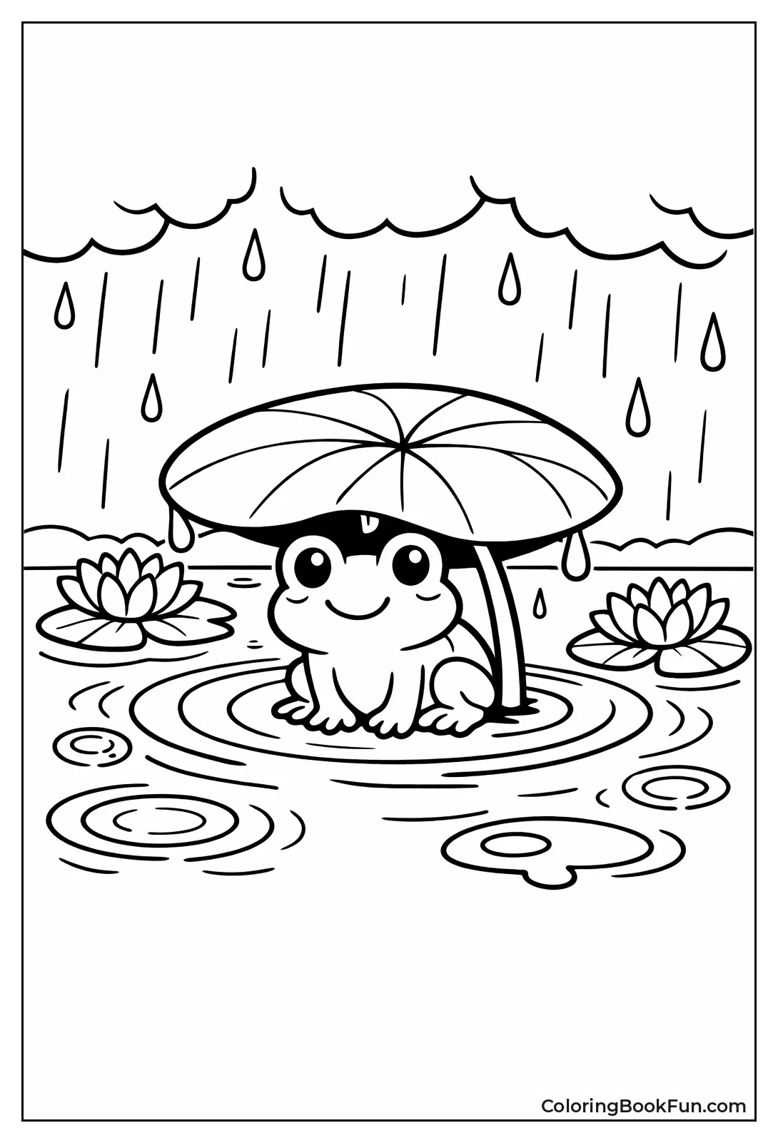 Frog Hides under Lily Pad