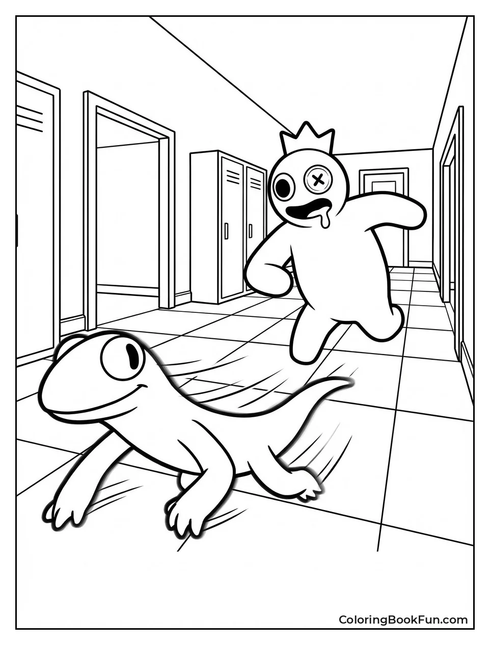 Blue Races Orange Down Hallway