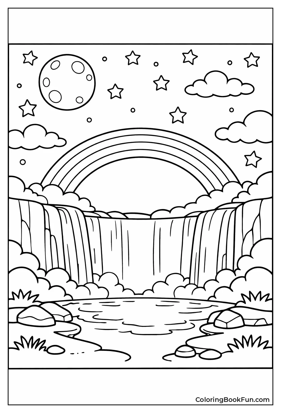 Moonbow over Misty Waterfall