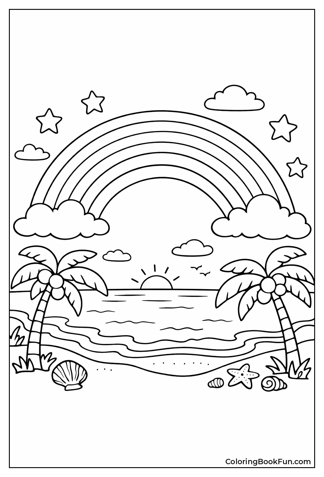 Tropical Beach with Rainbow Arc