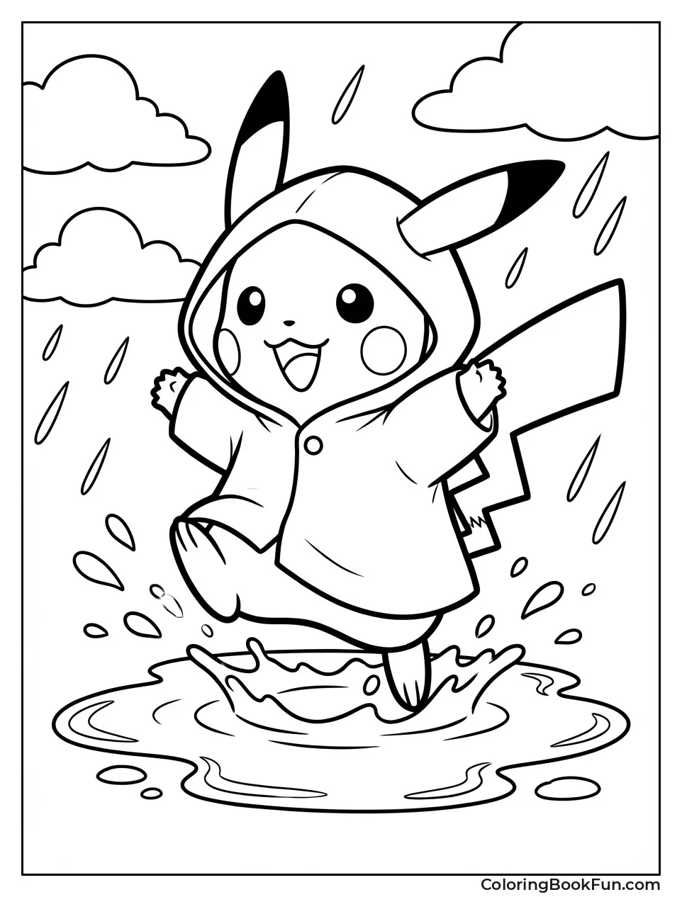 Pikachu Splashes in Puddles