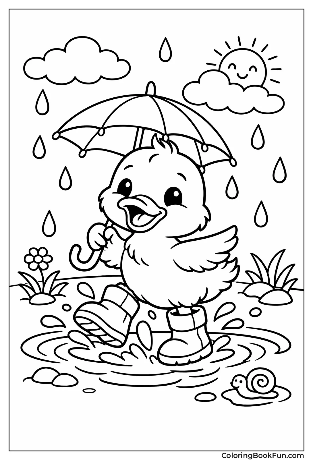 Duckling in Rain Puddle