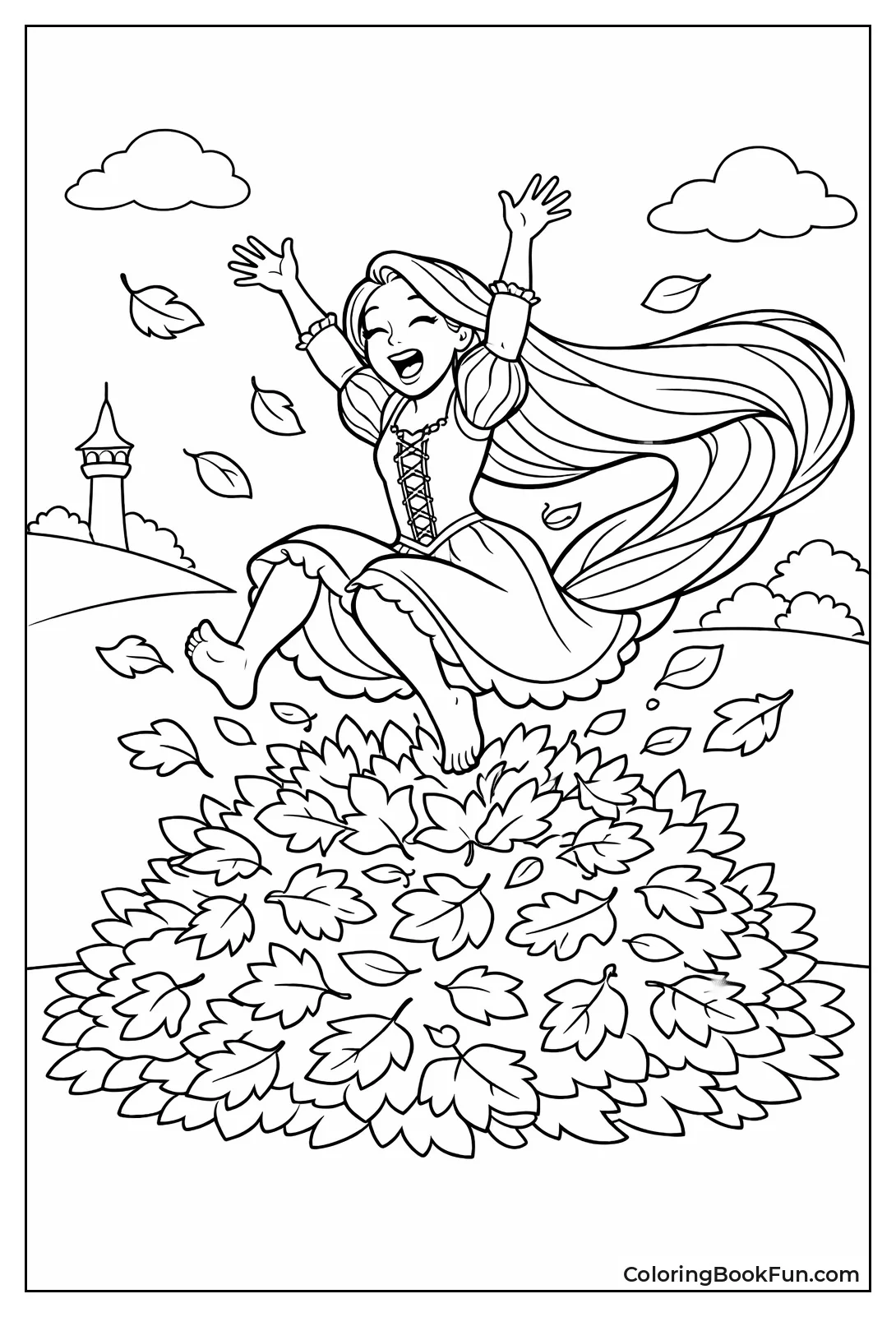 Rapunzel Jumps in Leaves