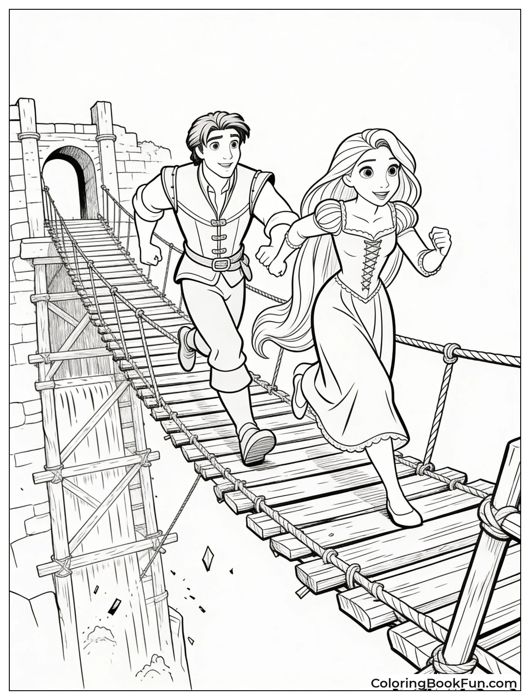 Rapunzel and Flynn Escape Dam