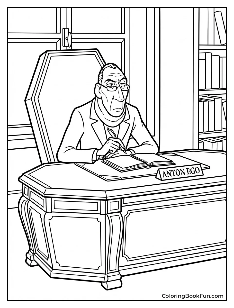 Anton Ego Sits at Desk