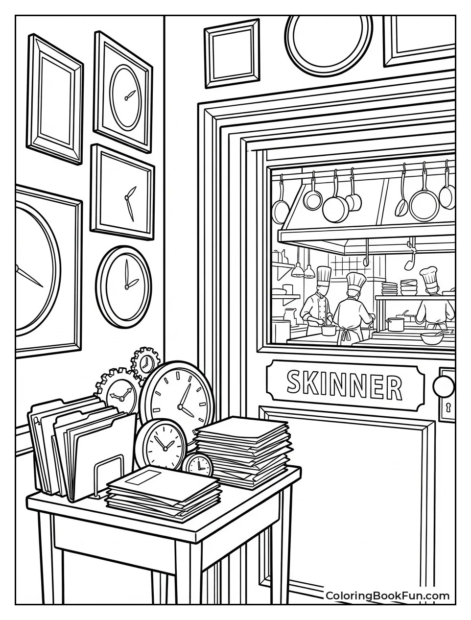 Skinner's Cluttered Office with Clocks