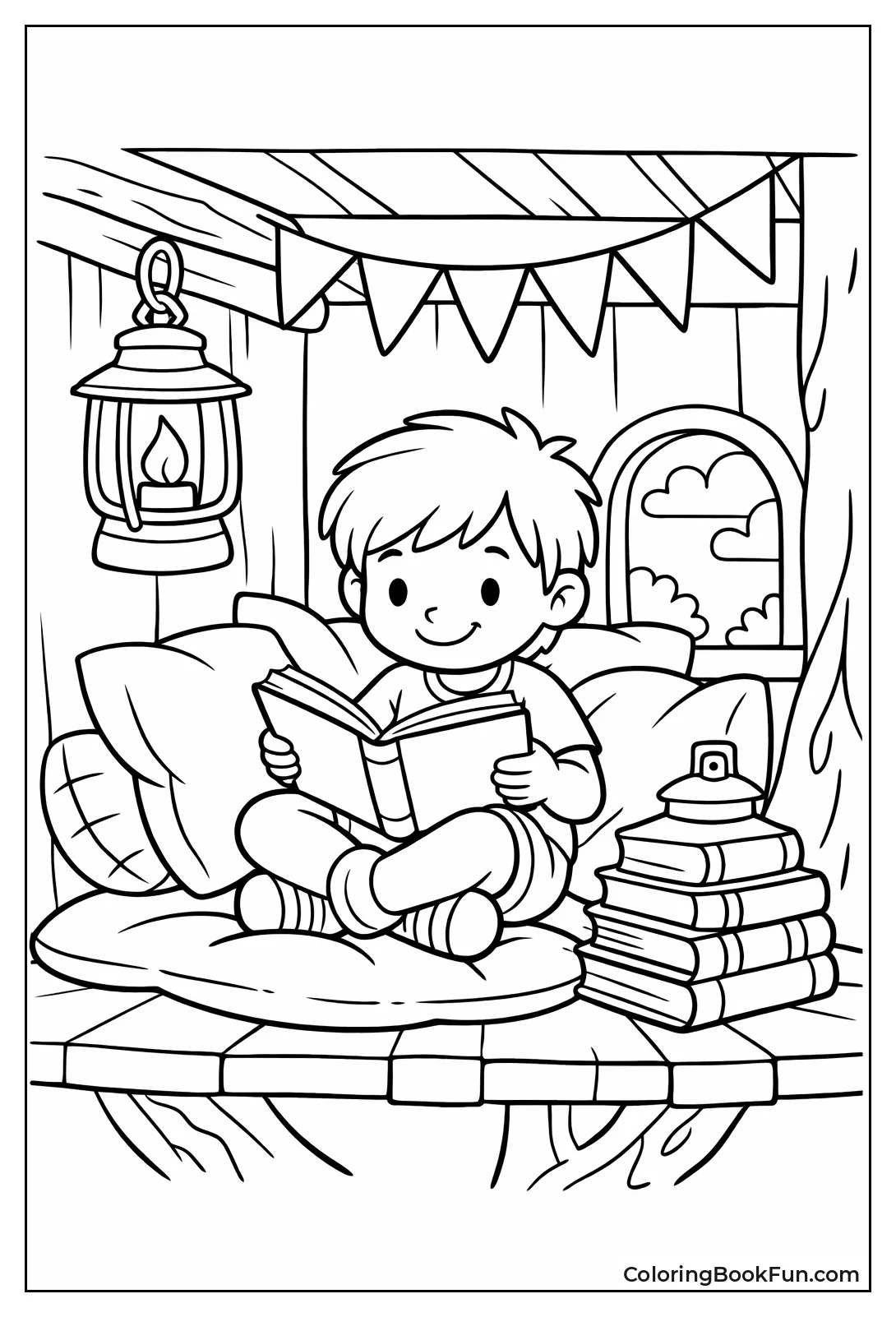 Child Reading in Nook