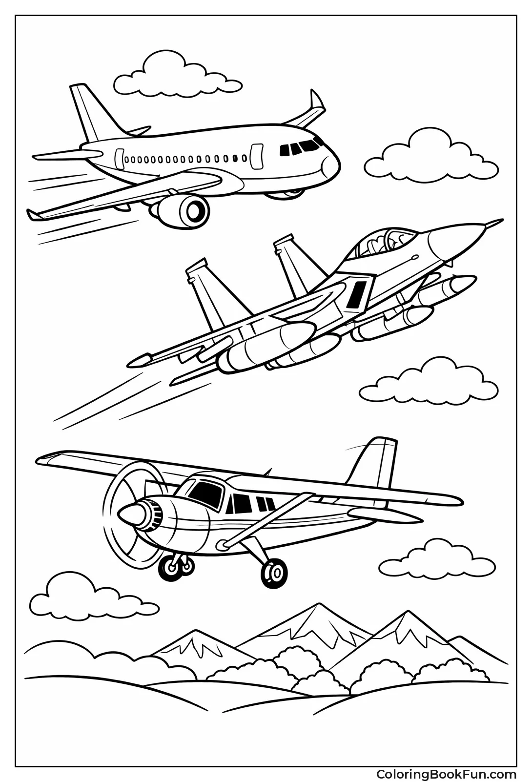 Realistic Airplane Outlines for Coloring
