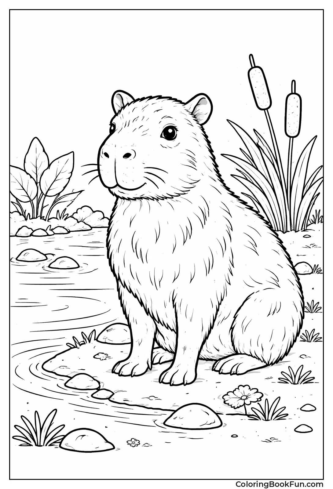 Realistic Capybara Line Art