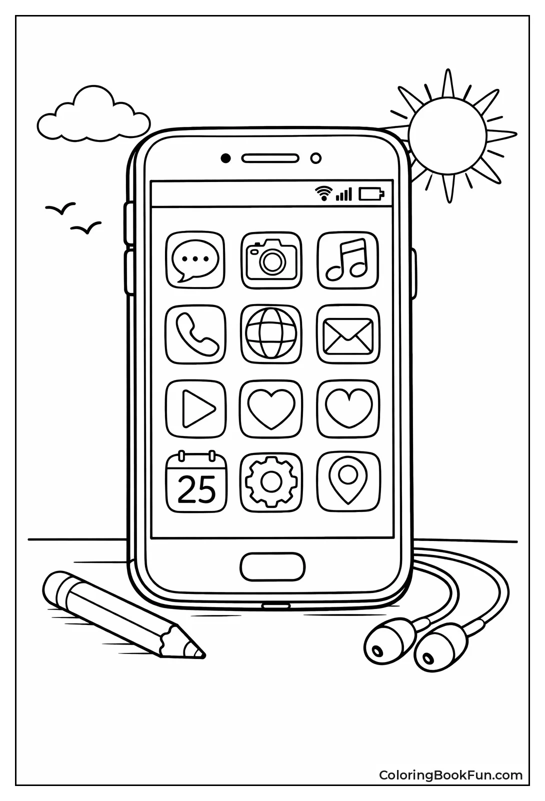 Detailed Cell Phone with Icons