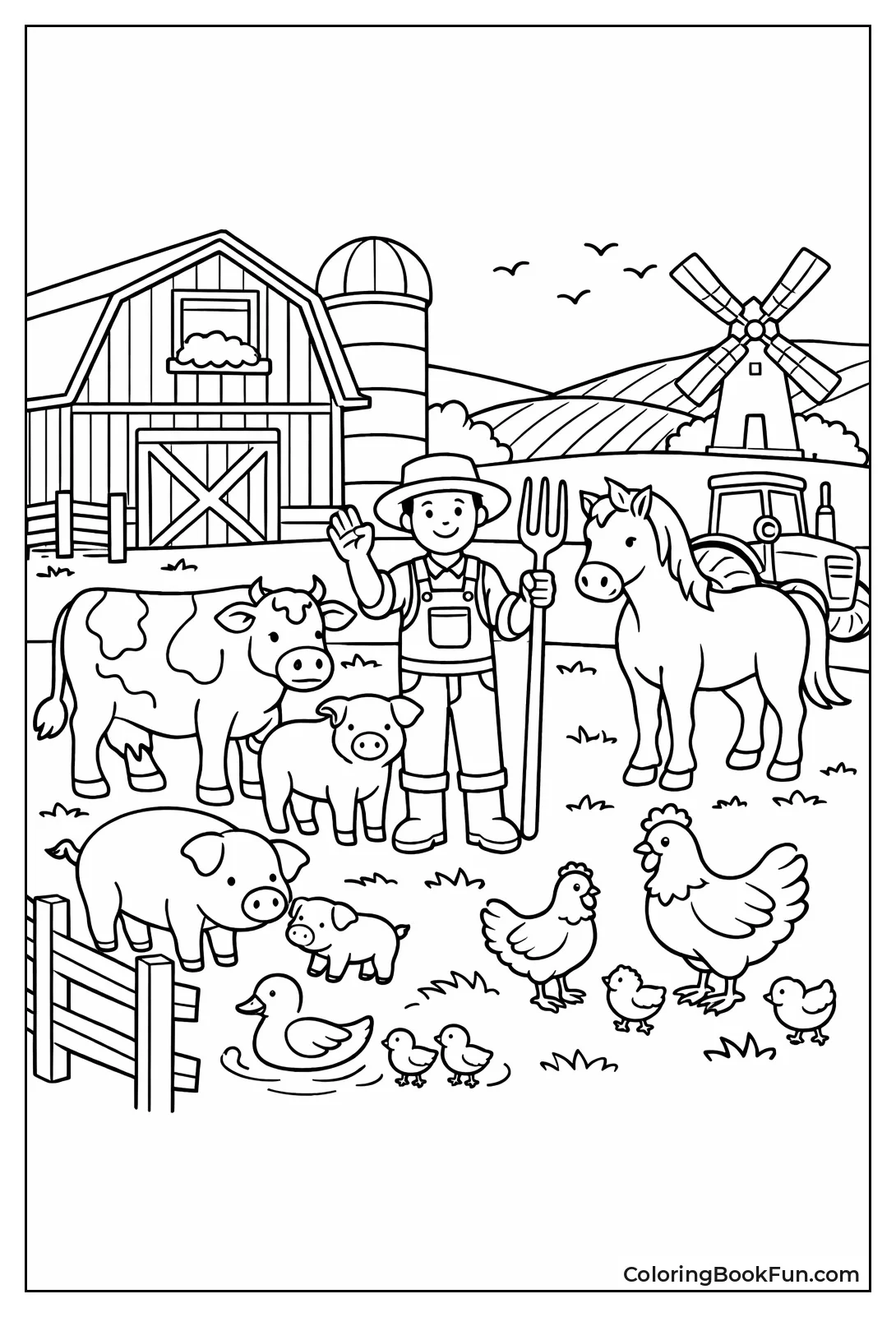 Busy Farmyard with Animals