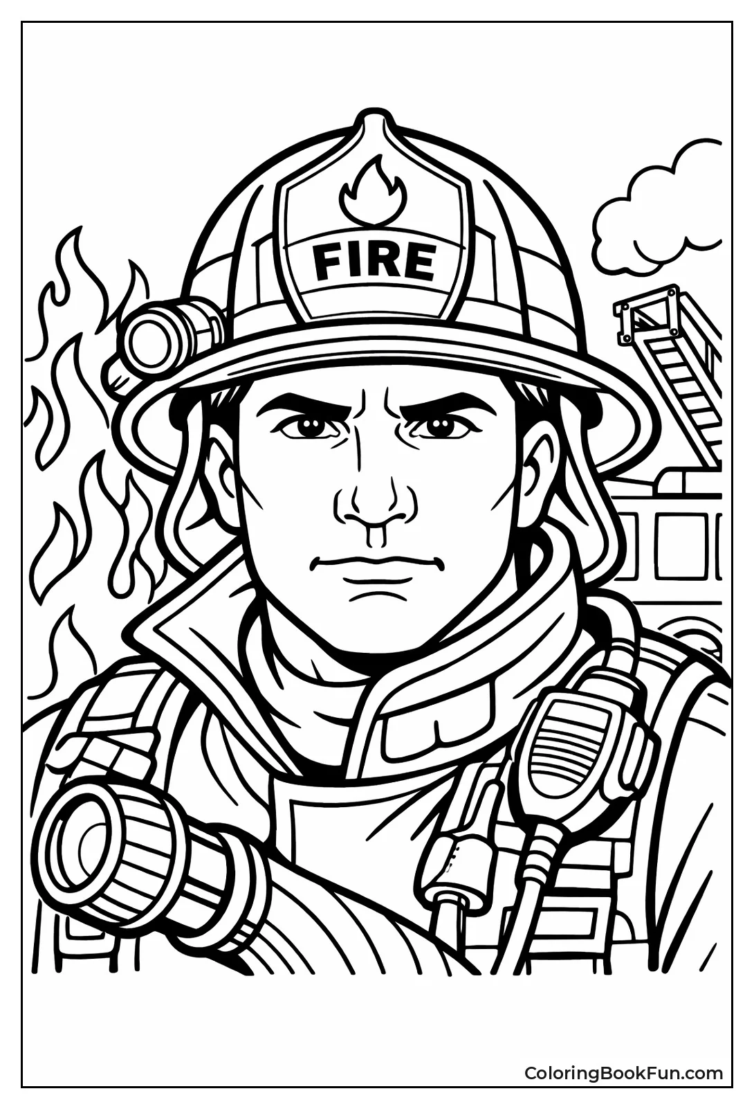 Determined Fireman in Helmet