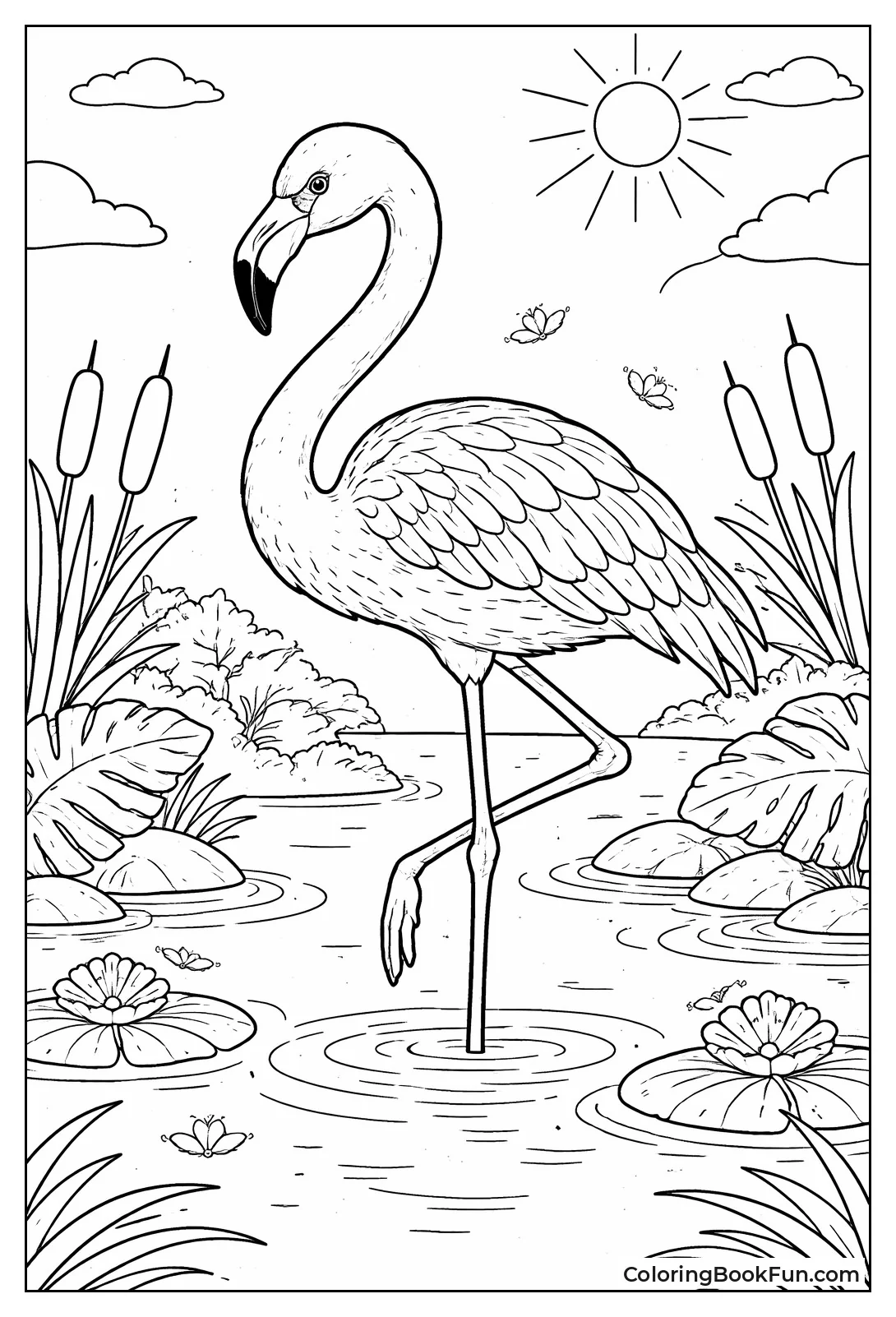 Realistic Flamingo Wades Gracefully