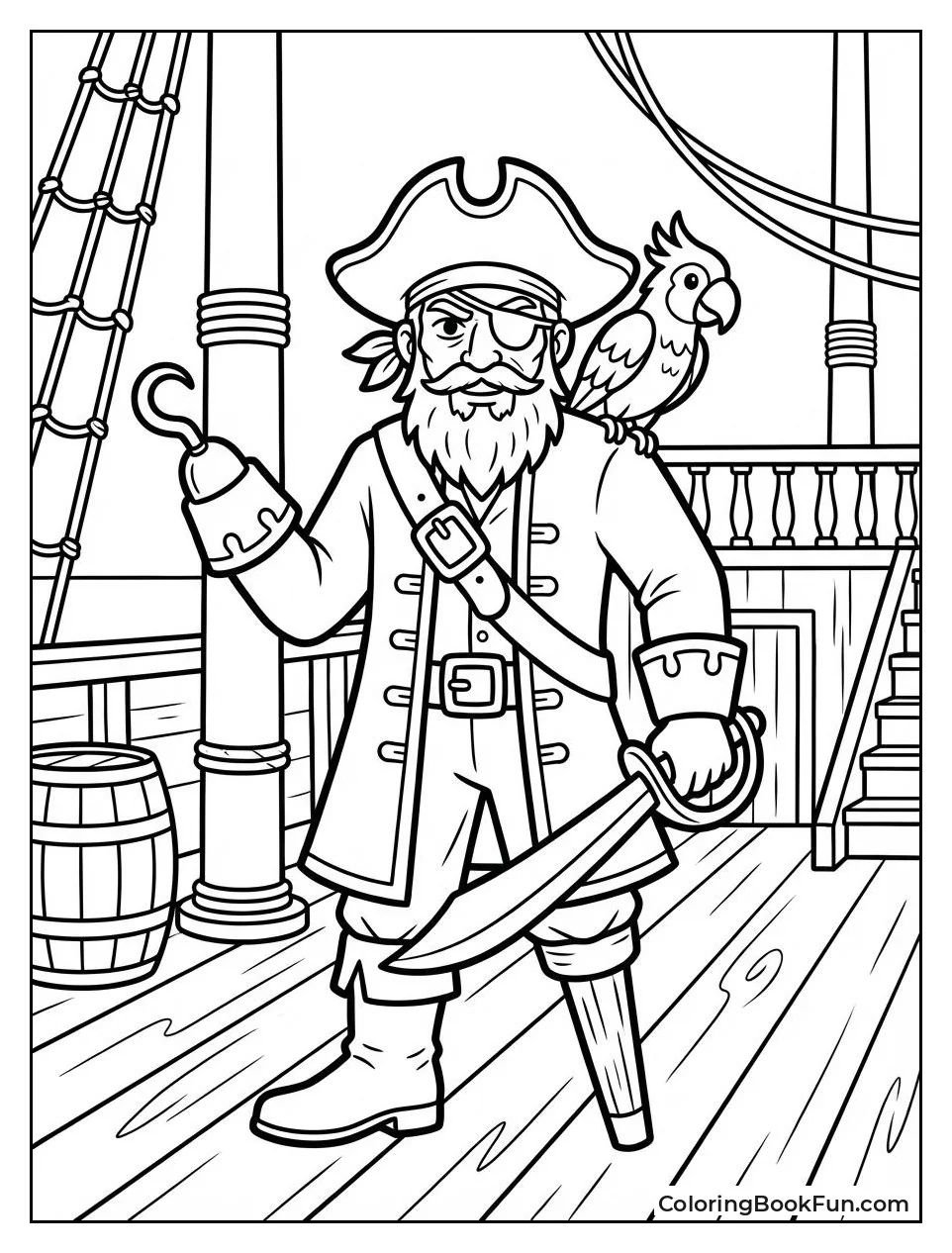 Realistic Pirate Stands on Ship Deck