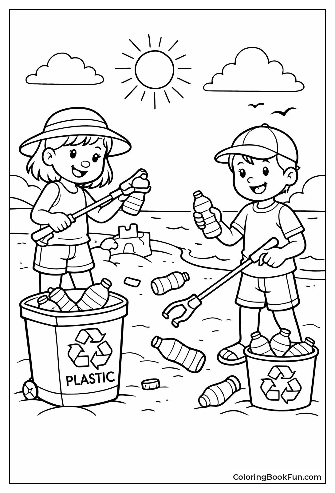 Kids Cleaning Bottles off Beach