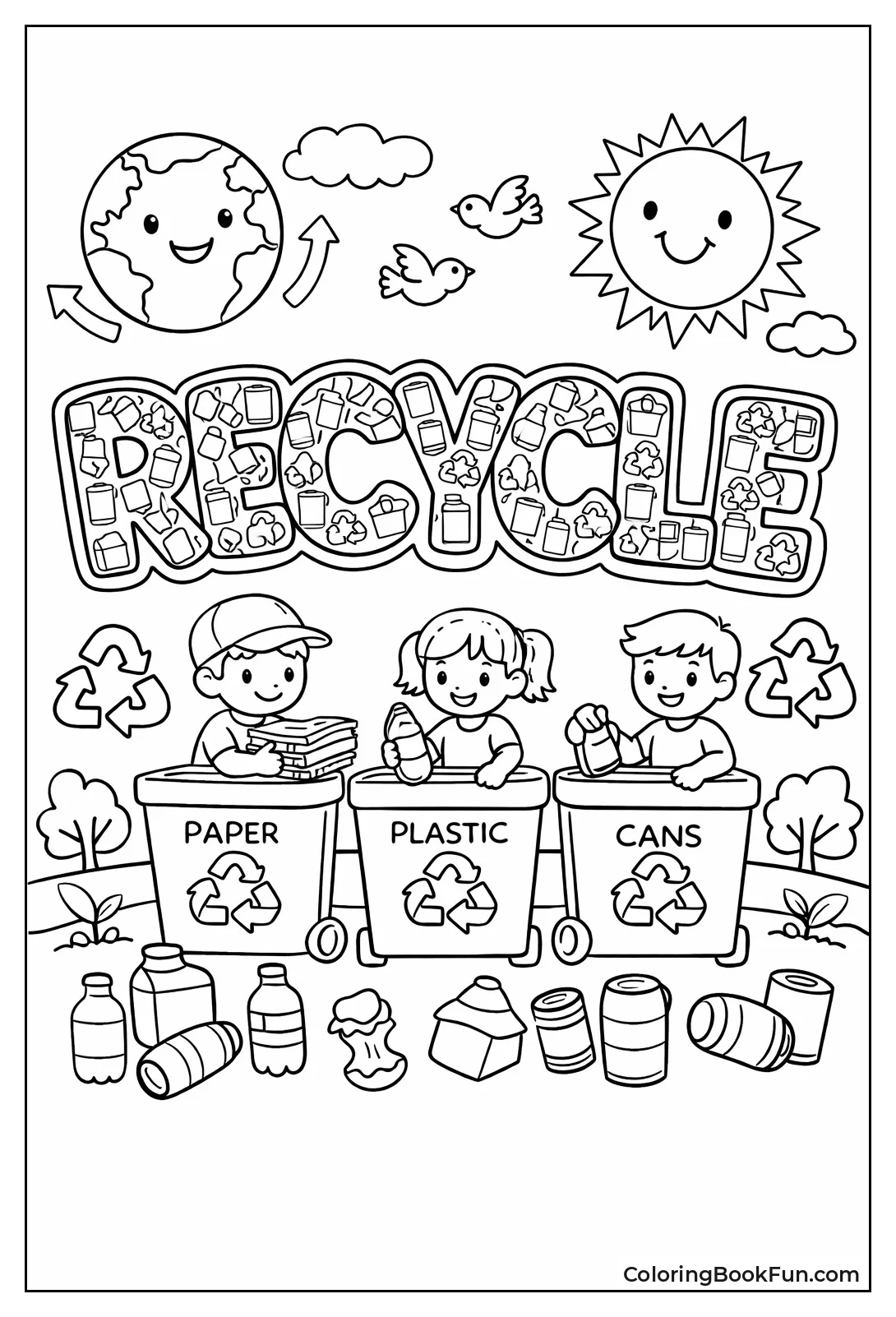 Bubble Letters Spell Recycle Fun