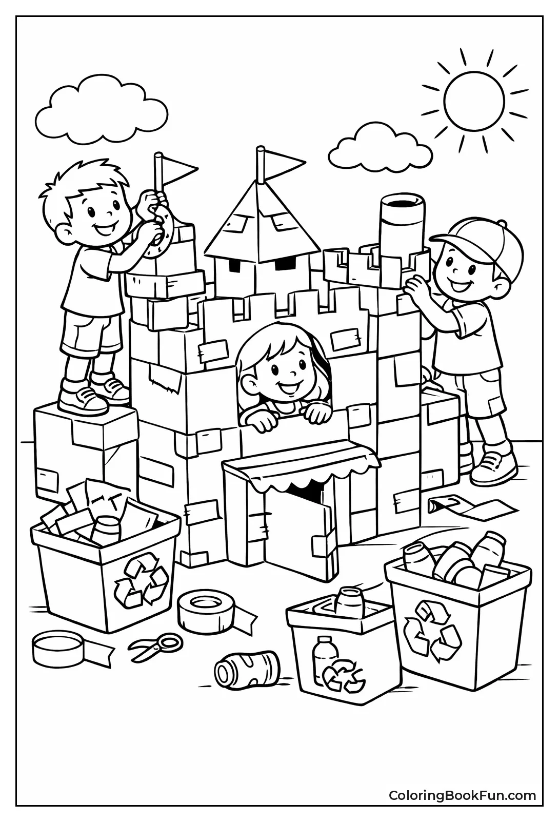 Kids Build Castle from Boxes