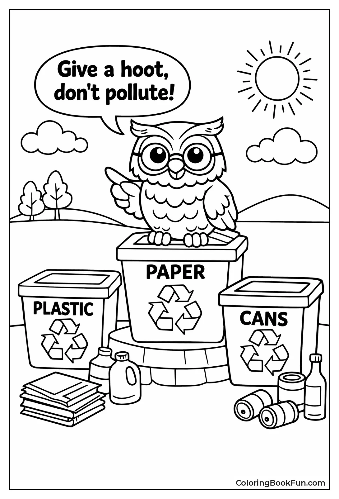 Owl Says Dont Pollute Bin