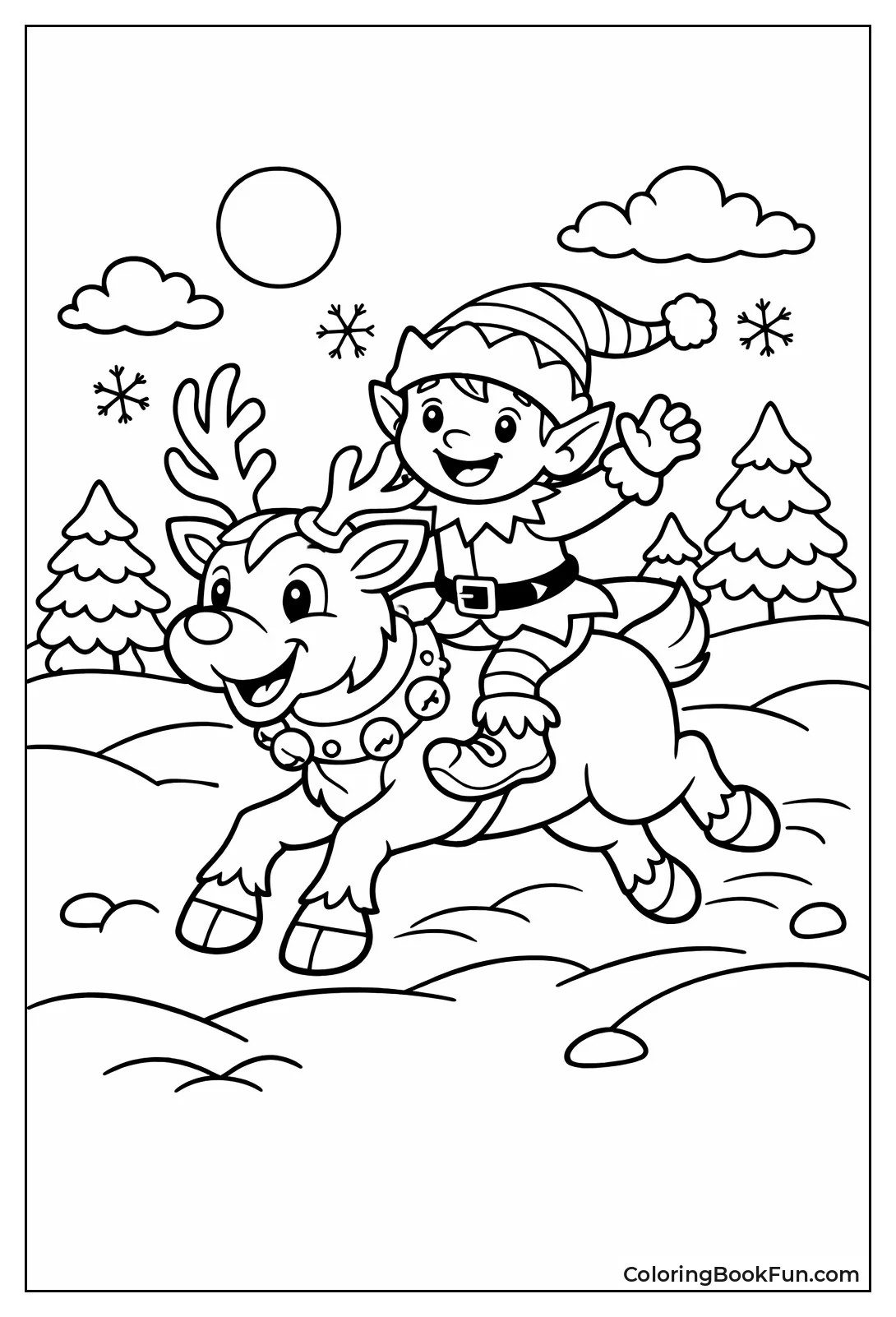 Elf Riding Snowy Reindeer