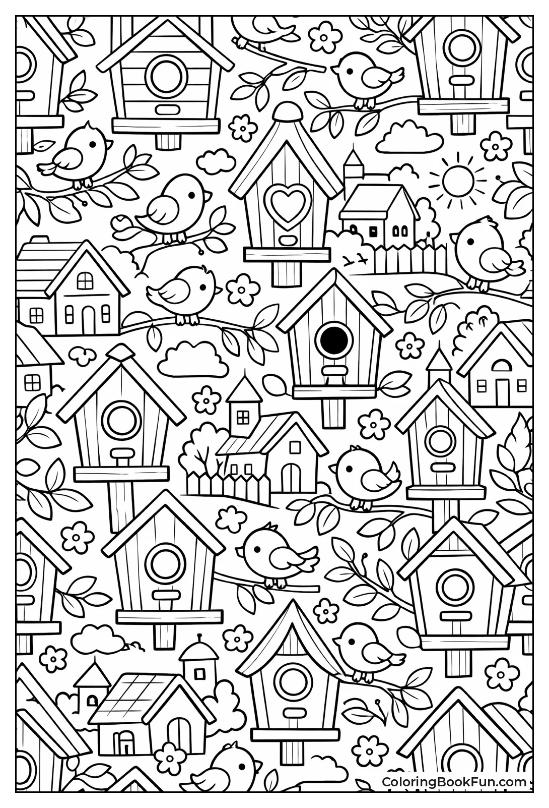 Repeating Birdhouse Tiles Pattern