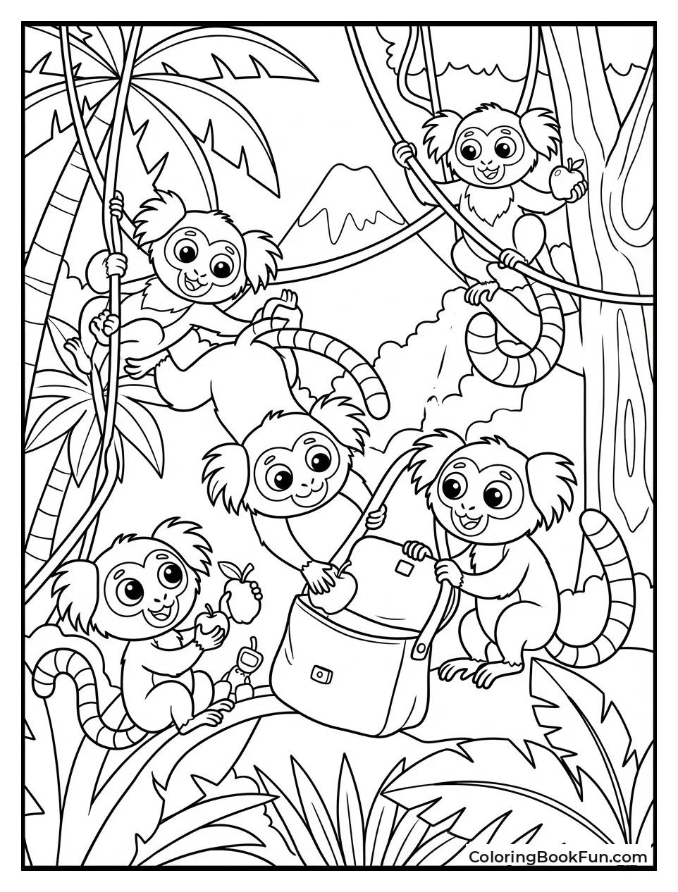 Marmosets Swing on Vines