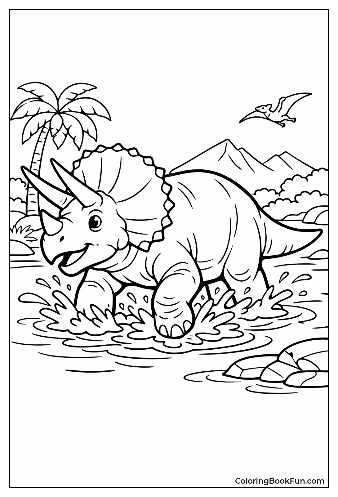 Triceratops Wades Through River